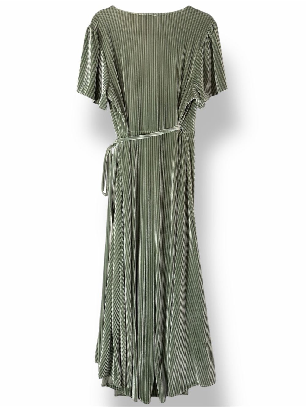 BALTIC BORN Andi Ribbed Velvet Velour Maxi Wrap Dress Dusty Sage Green XL - Picture 6 of 9